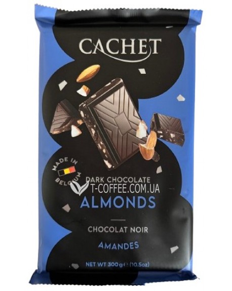 Шоколад CACHET Dark Chocolate Almonds Черный Миндаль 300 г (5412956216445)