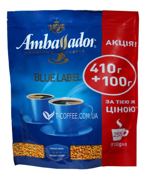 Кофе AMBASSADOR Blue Label растворимый 410 г + 100 г эконом.пак. (8719325224245)