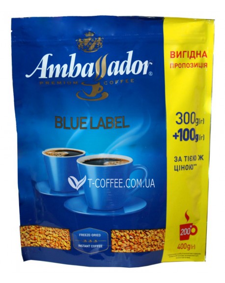 Кофе AMBASSADOR Blue Label растворимый 300 г + 100 г эконом.пак. (8719325224184)