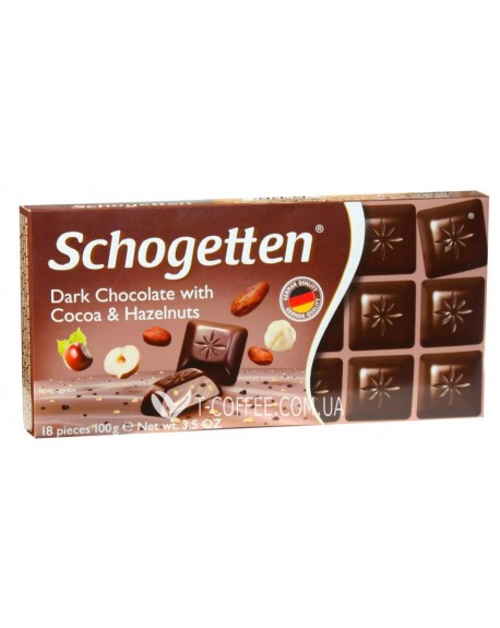 Шоколад SCHOGETTEN Dark Chocolate Cocoa Hazelnuts Черный Какао Фундук 100 г (4000415004408)