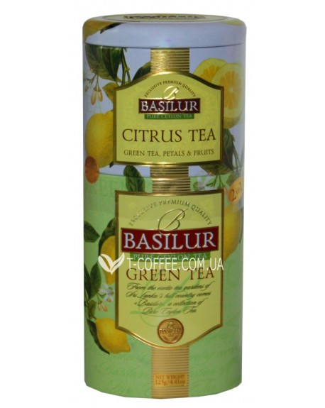 Чай BASILUR Citrus Tea Green Tea Цитрусовый Зеленый - Цветы и Фрукты Цейлона 100 г ж/б (4792252201170)