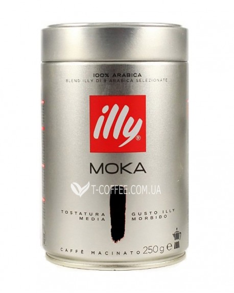 Кофе illy Moka для турки, гейзерной кофеварки темной обжарки молотый 250 г ж/б