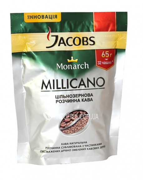 Кофе JACOBS Monarch Millicano цельнозерновой растворимый 65 г эконом. пак.