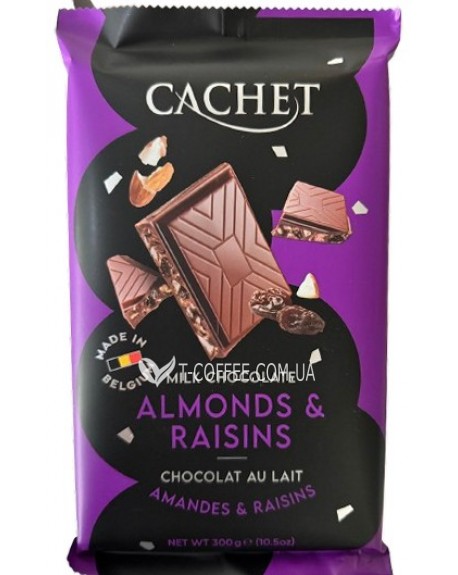 Шоколад CACHET Milk Chocolate Almonds Raising Молочный Миндаль Изюм 300 г (5412956216476)