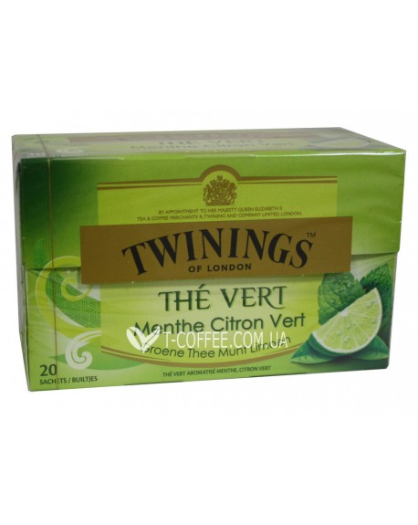 Чай TWININGS The Vert Menthe Citron Vert Зеленый Мята Лайм 20 х 1,5 г (5055953902364)